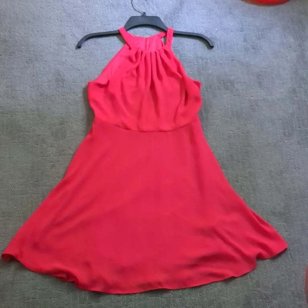 Express Fit and Flare Red/Orange Halter Dress Keyhole - Picture 11 of 12